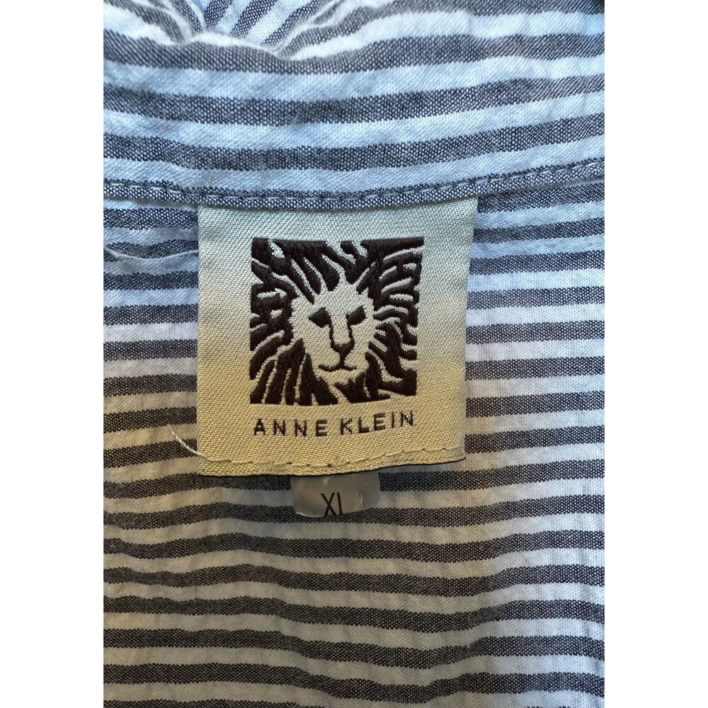 Anne Klein Blue & White Searsucker Collared Sleeveless Button-Up Top Womens XL - Picture 3 of 9